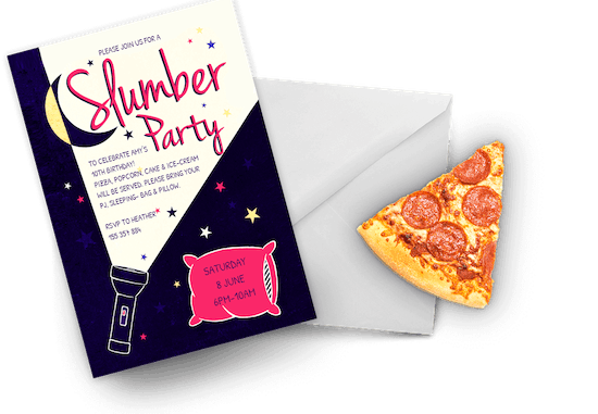 Invitación para pijamada con pizza